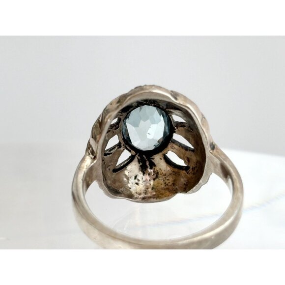 Aquamarine Semi-Precious Marcasite 925 Sterling Silver Vintage Ring - sz 6 - Picture 10 of 11